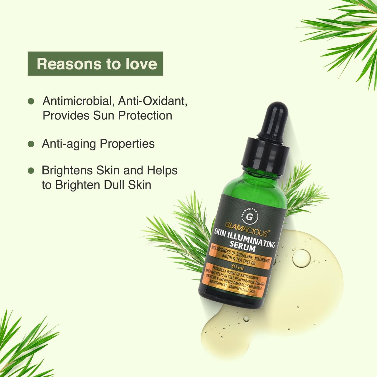 Glamacious Skin Illuminating Serum(30ml) Enriched with Squalane & Niacinamide | Helps Brighten & Glowing Skin | Reduce Dark Spots | Enhanced Antioxidants & Antimicrobial