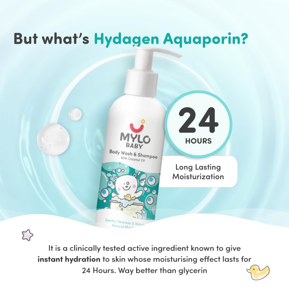 Mylo Baby Body Wash and Shampoo 200 ml | Gentle Cleansing Head-to-Toe | Tear Free Formulation | Made Safe Certified | Dermatologically Tested