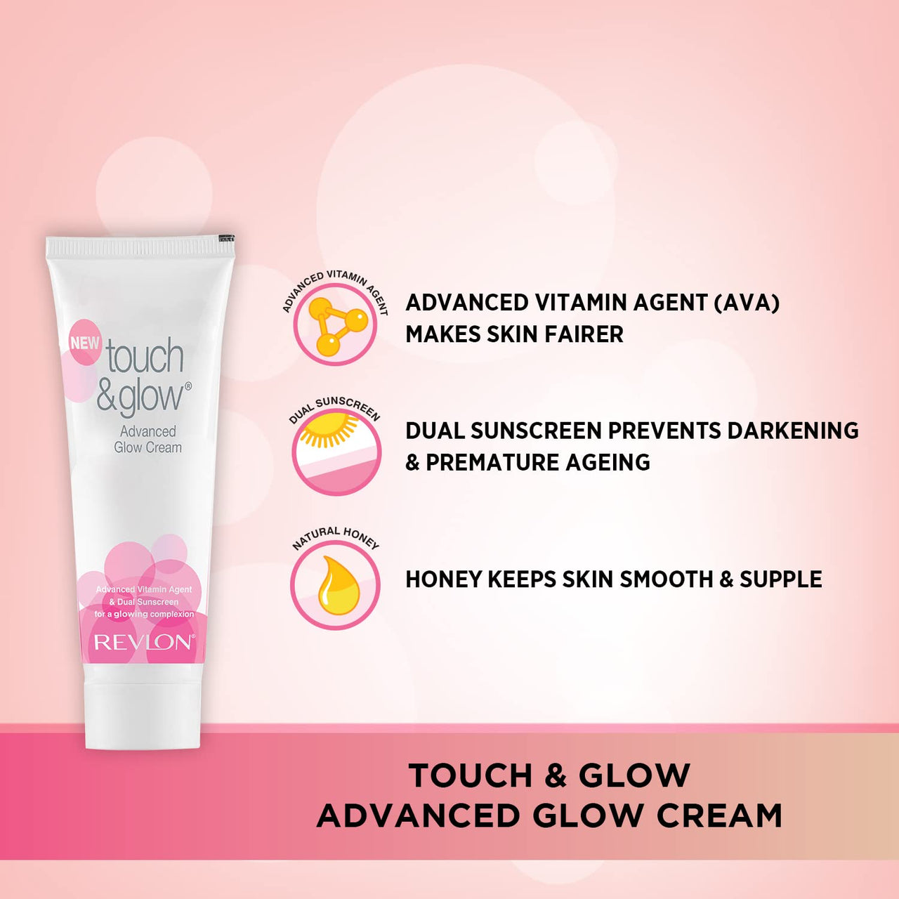 Revlon Touch and Glow Advanced Glow Cream (50g), has Honey which is a Natural Moisturiser, Advanced Vitamin Agent & Dual Sunscreen for a Glowing Complexion