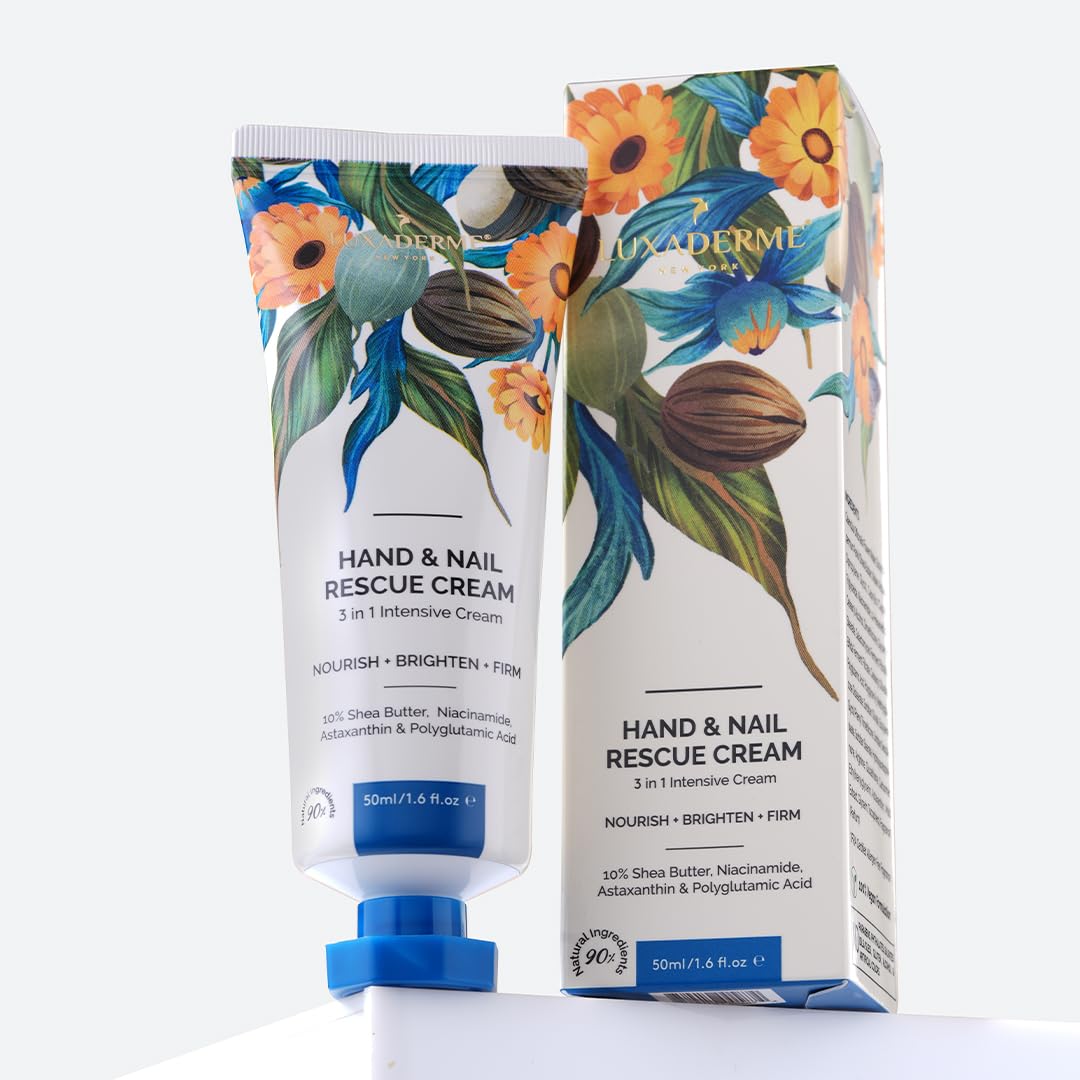 LuxaDerme Korean Hand & Nail Rescue Cream | Nourishes, Brightens, and Firms Dry Hands |10% Shea Butter, 2% Niacinamide & Astaxanthin, Korean Skincare - 50ml