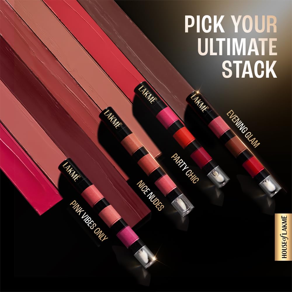 Lakmé Ultimate Glam 4 In 1 Matte Lip Stack, Party Chic 4Ml