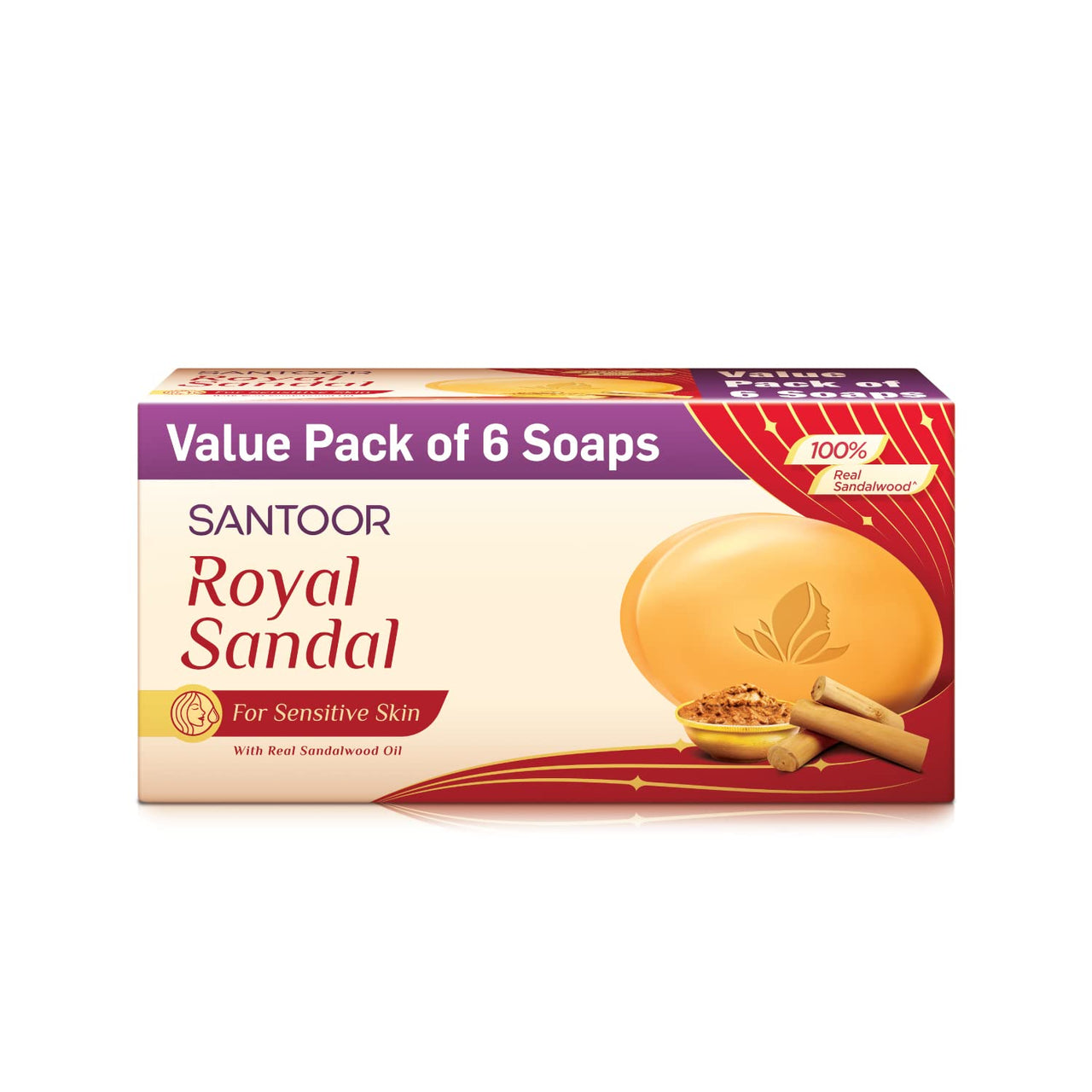 SANTOOR Royal Sandal, 6x125g&Santoor Aloe Fresh Soap with Aloe Vera and Lime for Radiant Looking Skin, 125g, 4 + 1
