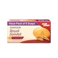 SANTOOR Royal Sandal, 6x125g&Santoor Aloe Fresh Soap with Aloe Vera and Lime for Radiant Looking Skin, 125g, 4 + 1