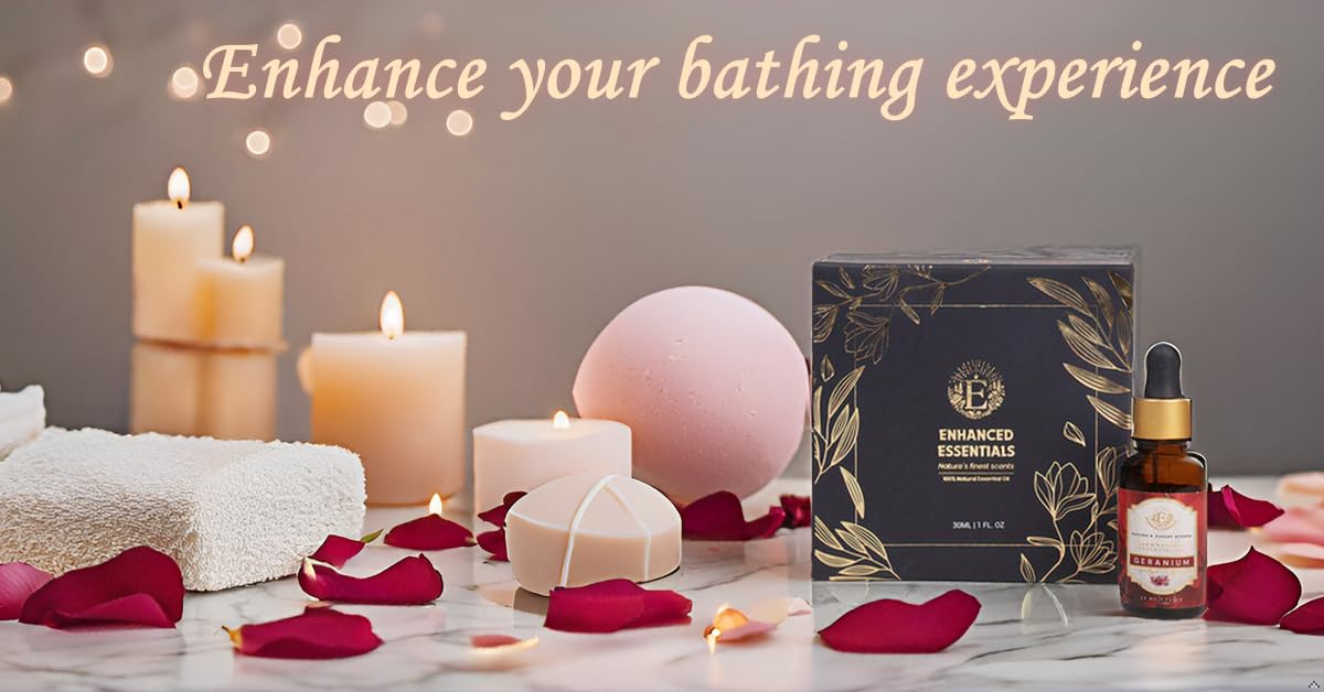 Luxurious Geranium Essential Oil by Enhanced Essentials|Therapeutic Grade,Organic & Natural | Ultra Premium and Highly Concentrated Oils for Home, Diffusers, Skin, Aromatherapy, Bath, Massage,Hair, Soap and Candle making| 30 ml