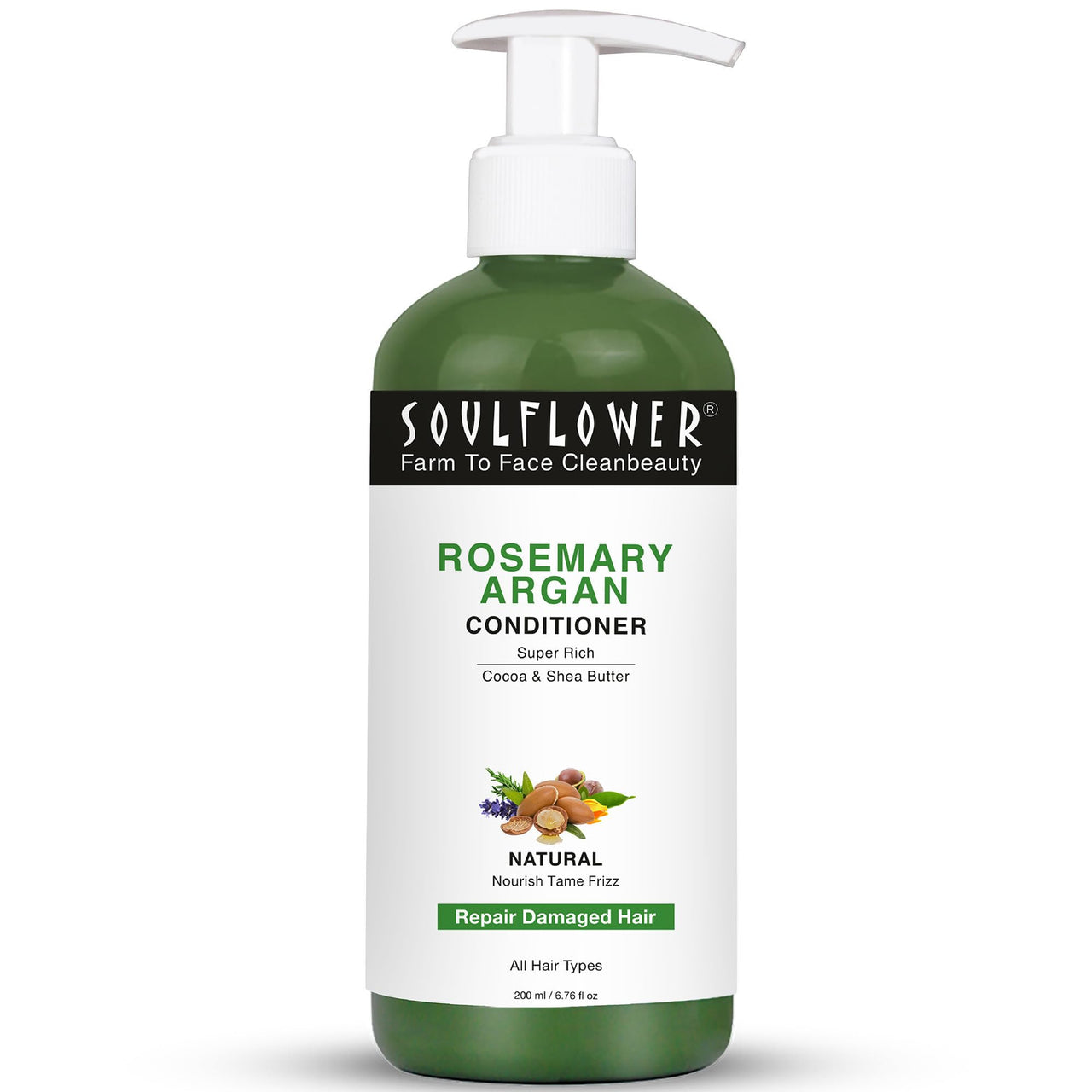 Soulflower Rosemary Argan Hair Conditioner|Hair Growth,Hair Fall Control,Strong,Shiny&Long Hair|Hydration&Nourishment Men&Women|Aloe Vera,Lavender,Rosemary Oil,Olive Oil|200Millilitre