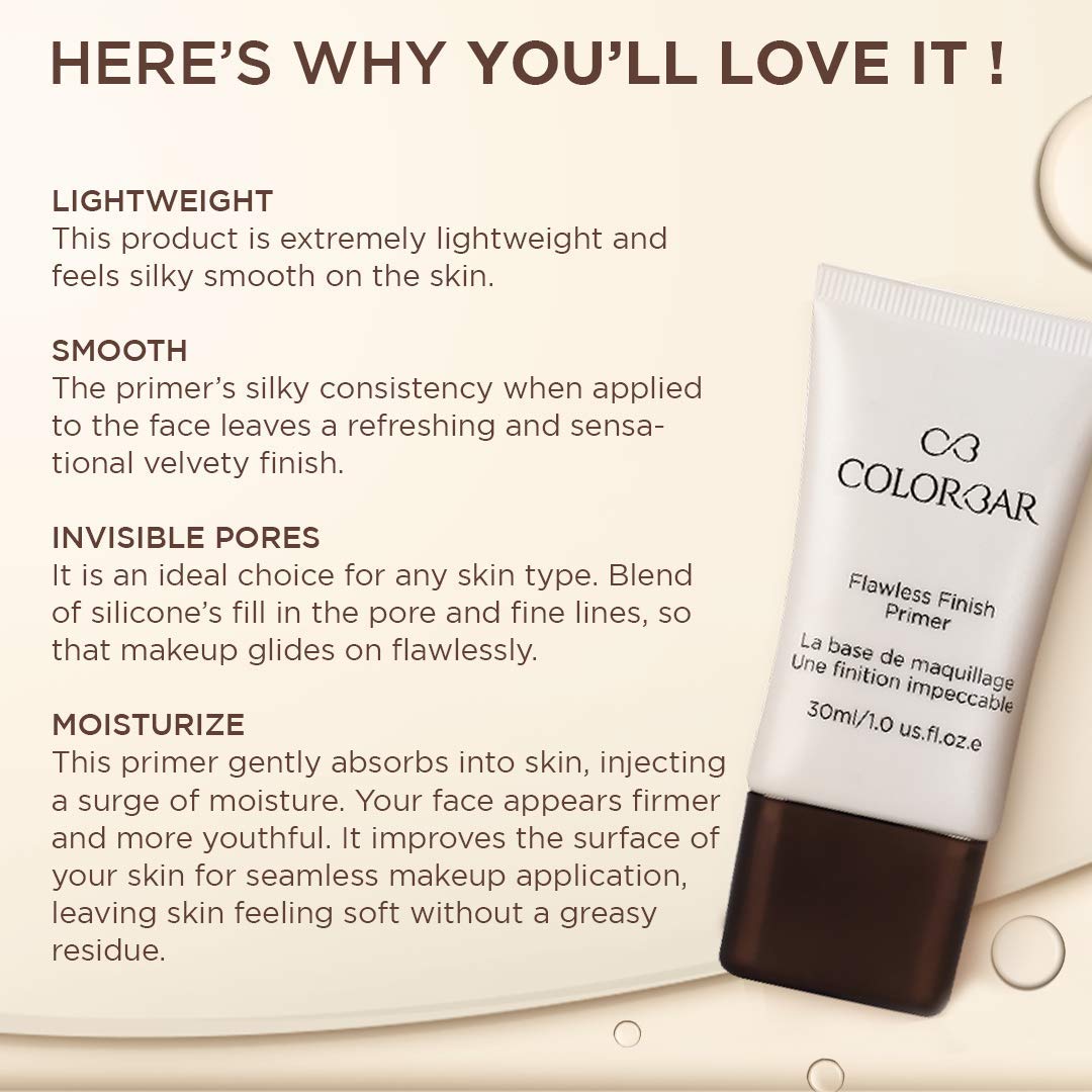 Colorbar Cosmetics Flawless Finish Primer 30 ml, Transparent |Moisturizes Skin | Gel based light weight formula |Provides Radiant & Smooth Finish (Pack of 3)