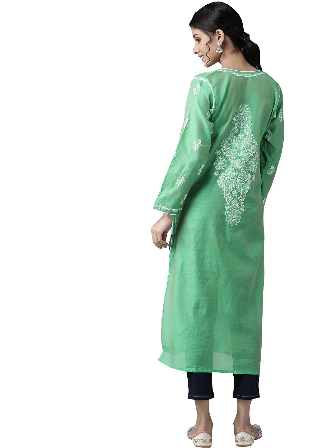 Ada Hand Embroidered New Lucknowi Chikankari Chanderi Kurta Kurti for Women A411175