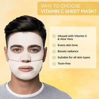 The Man Company Vitamin C Sheet Mask with Hyaluronic Acid & Lemon | Boosts Collagen, Brightening | Improves Skin Tone, Deep Cleanses & Removes Excess Oil - 25ml