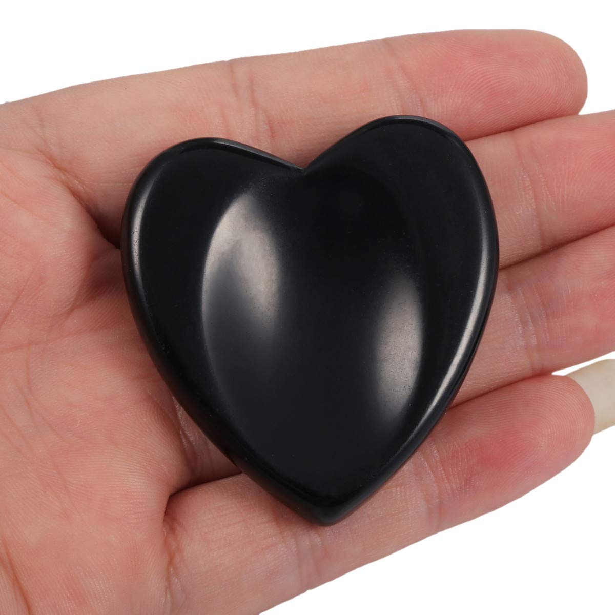 mookaitedecor Black Obsidian Thumb Worry Stone, Pocket Palm Stones Crystal Healing Reiki Stress Relief Pack of 4, Heart Shape Black Obsidian(heart Shape)