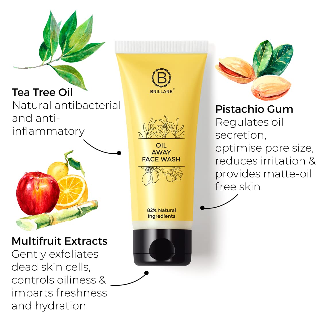 Brillare Professional Oil Away Natural Face Wash With Tea Tree and Turmeric (100 ML) & Brillare Pure Coconut Oil Combo