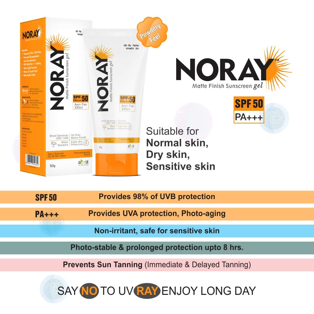 Vegetal Noray Matte Finish Broad Spectrum Sunscreen Gel, SPF-50, PA+++ with Anti Tan Effect, 50 g