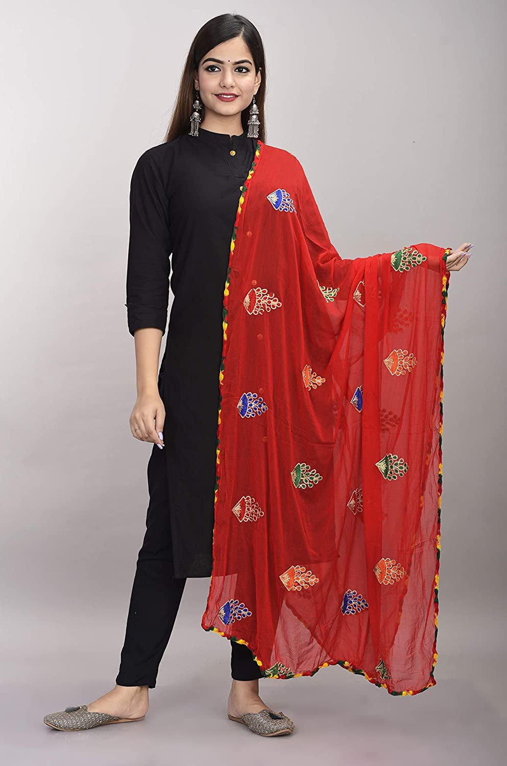 DIAMO Women's  Phulkari Chiffon Dupatta