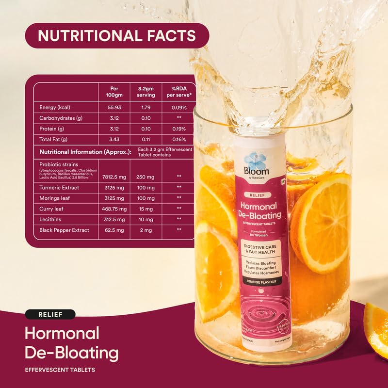 Bloom Menopausal De-bloating Effervescent Tablets | 20 Effervescent Tablets (Pack of 1) | For Bloating, Hormonal Imbalance & Gut Health | Eases Discomfort | Formulated for Menopause |