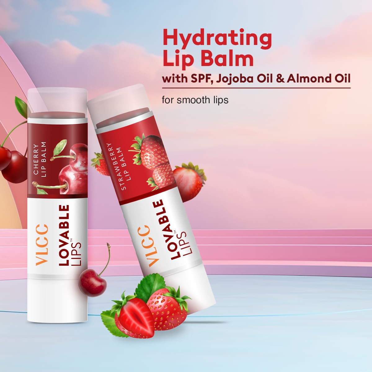 VLCC Roll On Lip Balm - Strawberry + Cherry - 4.5g + 4.5g | | SPF Protection | Infused with Jojoba Oil, Shea Butter, and Vitamin E for Soft, Nourished Lips