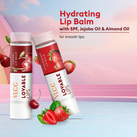 VLCC Roll On Lip Balm - Strawberry + Cherry - 4.5g + 4.5g | | SPF Protection | Infused with Jojoba Oil, Shea Butter, and Vitamin E for Soft, Nourished Lips