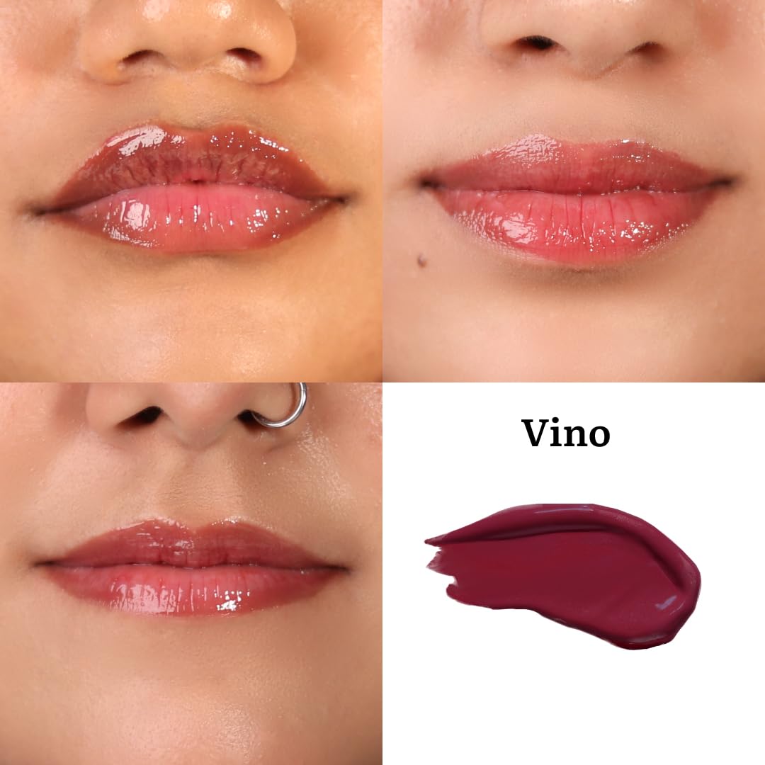 Tint Cosmetics Deep Wine Lip Gloss for Women | Hydrating & High Shine | Lightweight & Non-Sticky with Vitamin-E & Grapeseed Oil | Gloss Lock Technology | All Skin Types | 2.5Ml (Vino) | FDA Approved