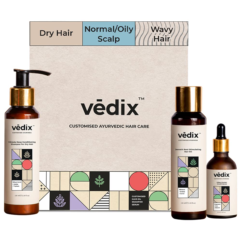 Vedix Customized Regimen For Dry Hair,Normal-Oily Scalp & Wavy Hair, Anti Hair Fall Oil Hibiscus + Eclipta - Ayurvedic Shampoo - Vithan Pro Hair Growth Serum, 240 Grams
