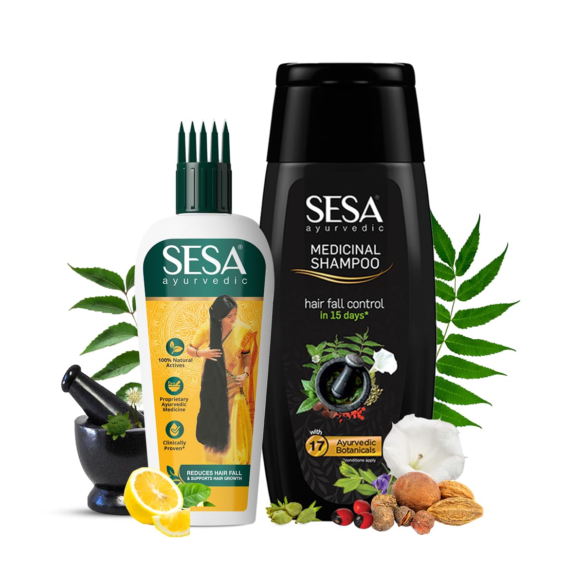 SESA Ayurvedic Hair Oil 100Ml + Ayurvedic Medicinal Shampoo 200Ml Combo Pack Control Hair Fall Nourishes Scalp Help Hair Growth For Men & Women