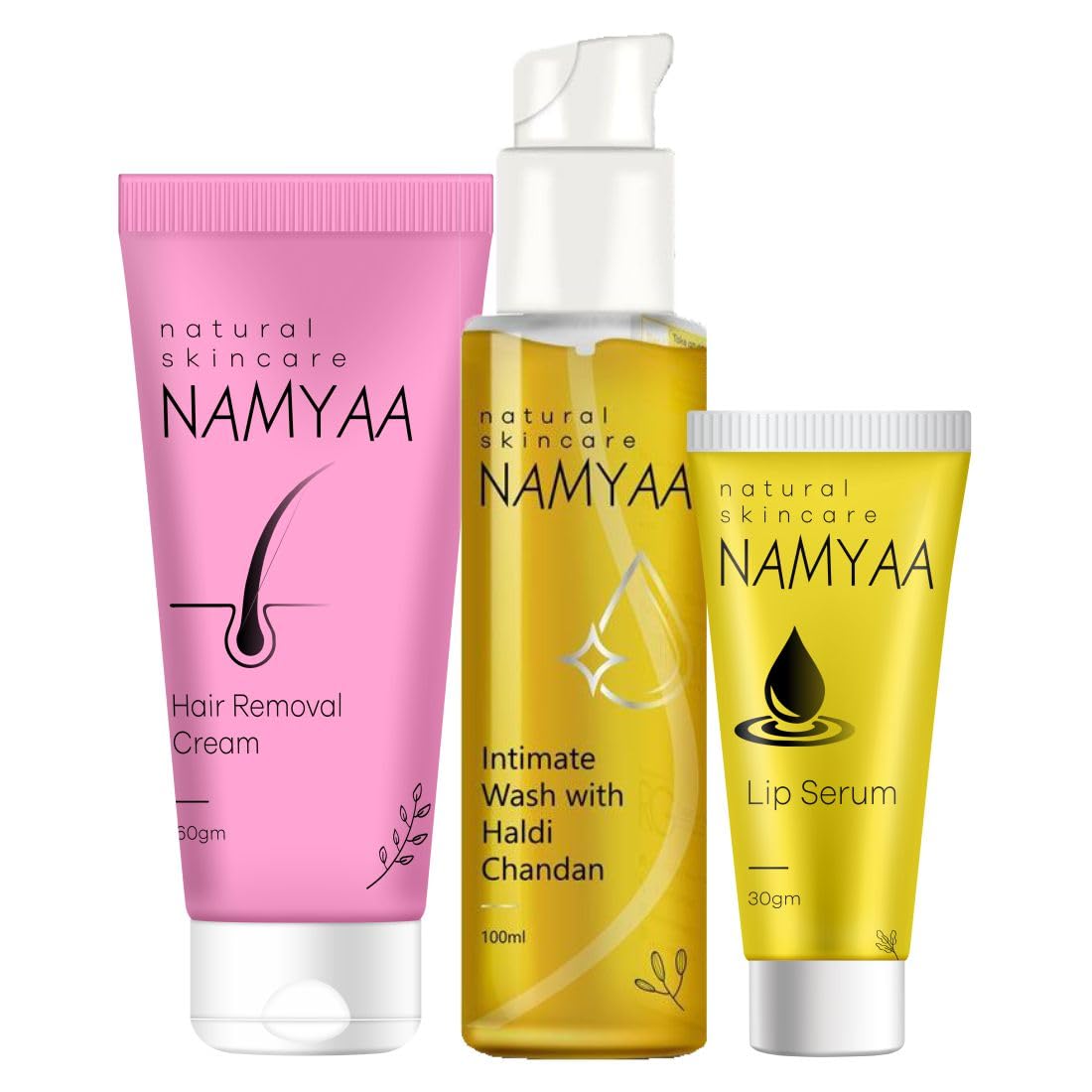 Namyaa Haldi Chandan Intimate Hygiene Wash & Hair Removing Cream & Natural Lip Serum/Balm/Lightener/Moisturizer For Lip Lightening/Brightening/Toning/Moisturizing, 30 g