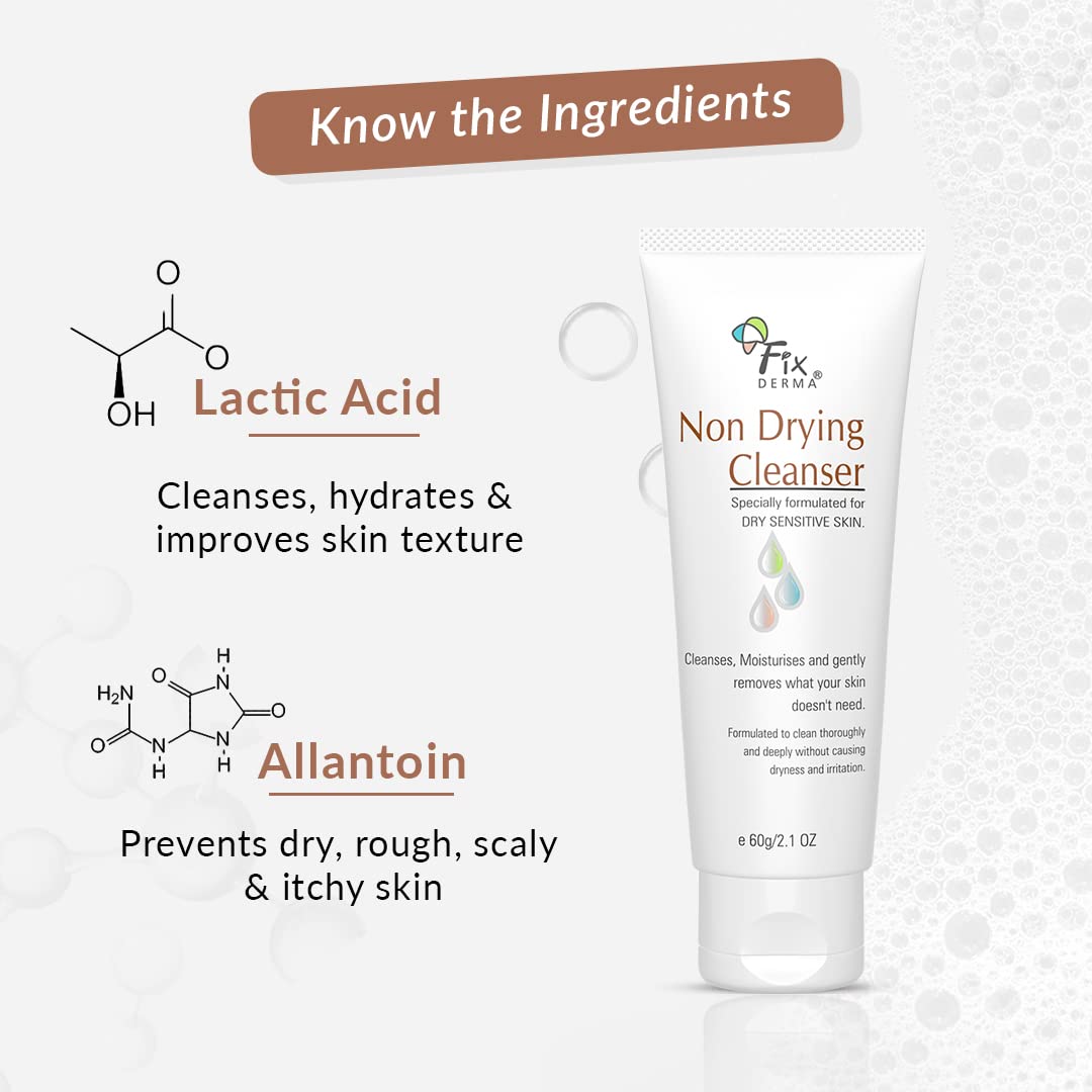 Fixderma Non Drying Cleanser, soap-free & pH Balanced cleanser, Pore-Refining, Dermatologist tested, Face Exfoliator, Non-comedogenic & Non-irritating skin cleanser - 60g