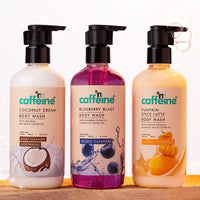 mCaffeine Body Wash with 3 Different Fragrances | Pure Bliss for Soft, Aromatic Skin Coconut Cream, Pumpkin Spice Latte & Blueberry Blast Shower Gel Trio For Both Women and Men -300 ml Each