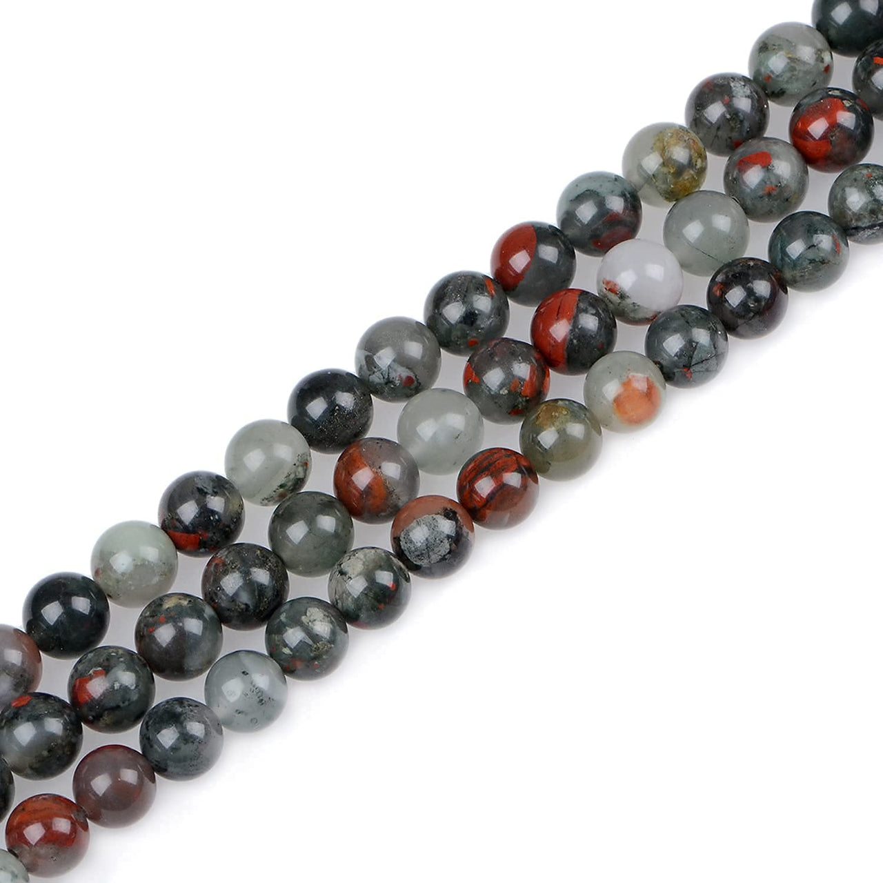 Bymitel 140Pcs Natural Crystal Beads Stone Gemstone Round Energy Healing Loose Beads with Stretch Cord for Jewelry Making Bracelets Anklets (Bloodstone, 8mm 140pcs) Bloodstone