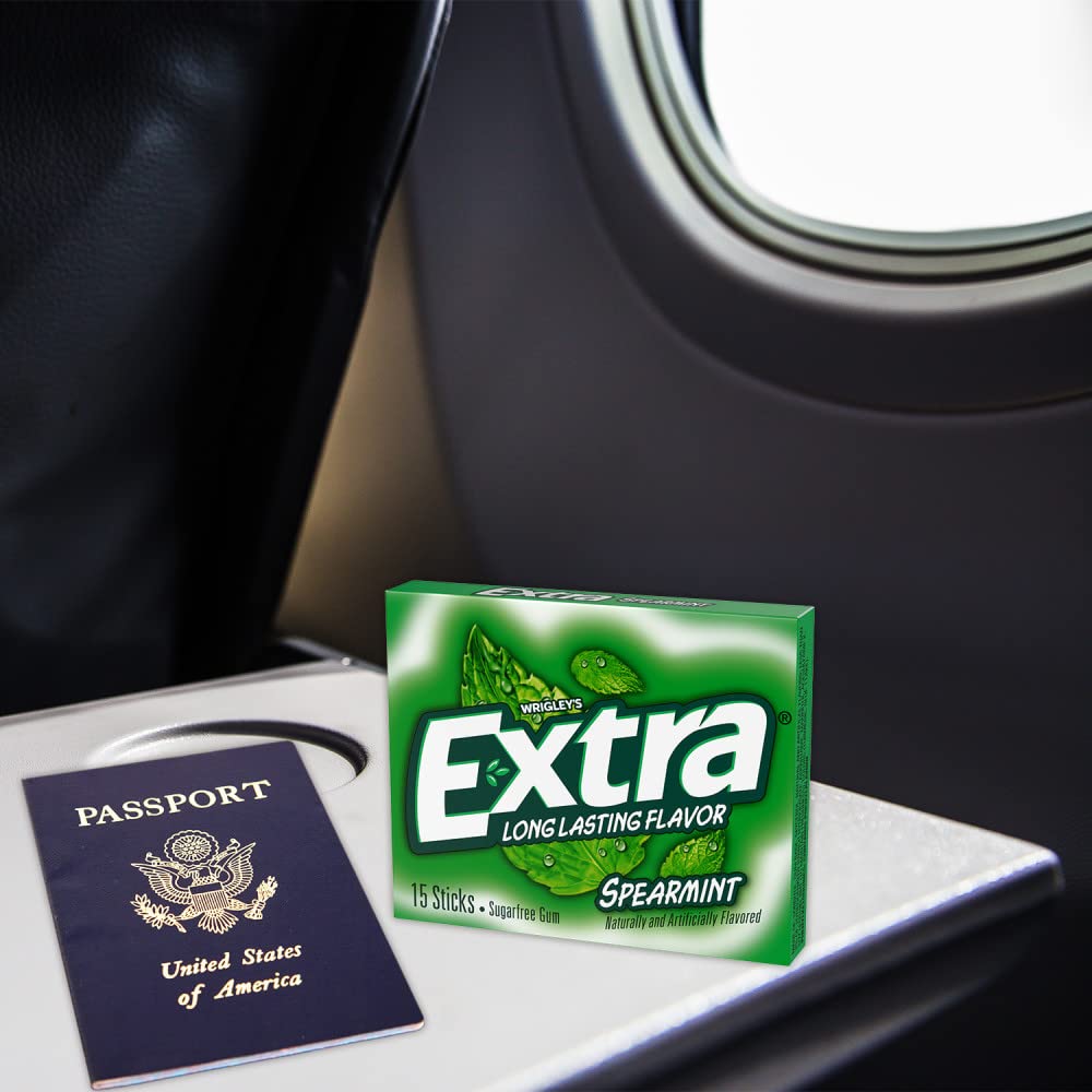 EXTRA Spearmint Sugar Free Chewing Gum Spring Break Travel Accessories, 15 Count (Pack of 3)