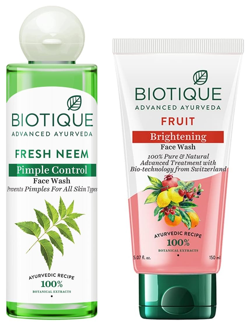 Biotique Bio Neem Purifying Face Wash, 200ml & Bio White Advanced Fairness Face Wash, 150ml