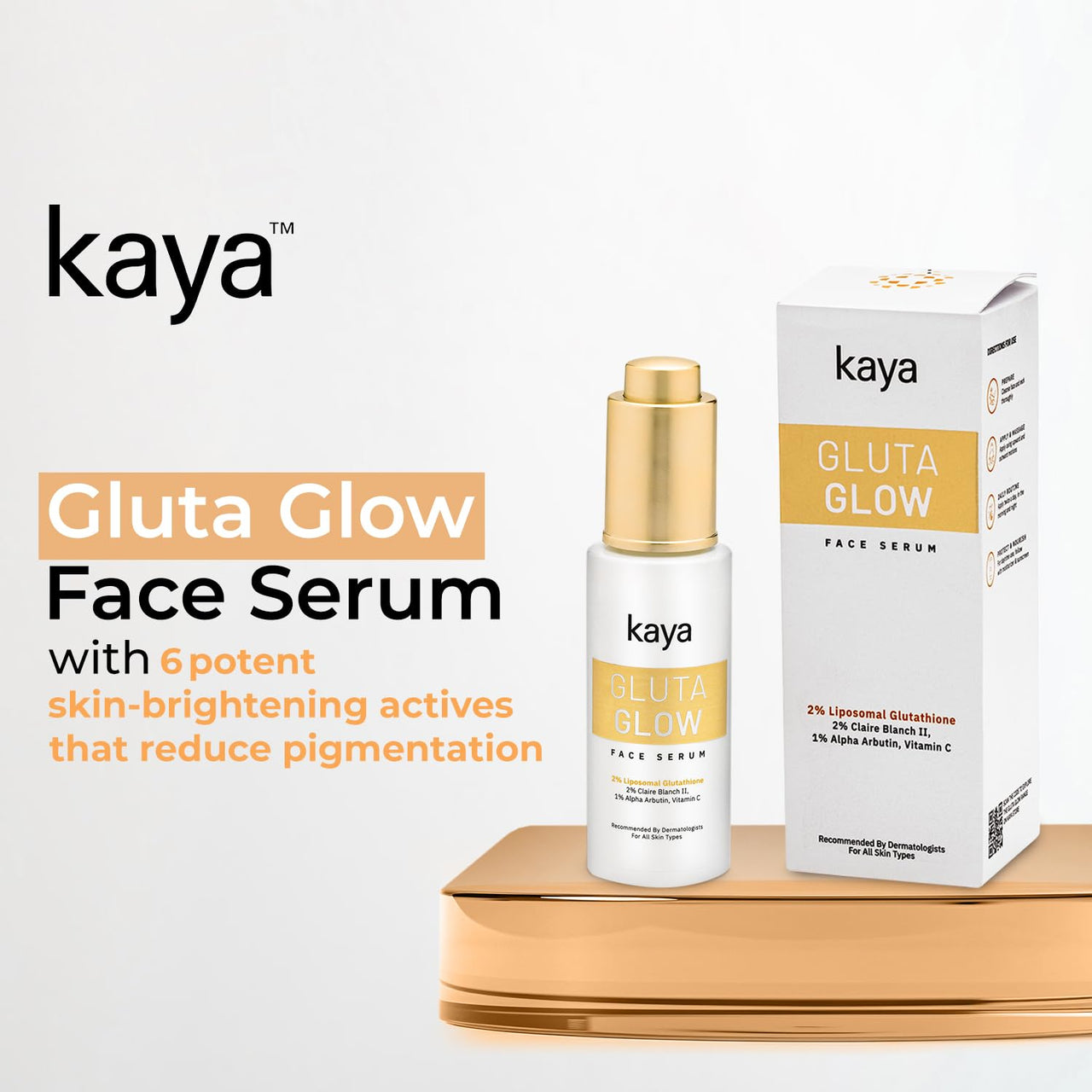 Kaya Gluta Glow Face Serum | Improve Skin Luminance, Tone | Dark Spot Removal | Pigmentation Reduction, UV Damage Repairs | 30ml