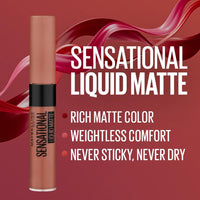 Maybelline New York Lipstick, Matte Finish, Non-Sticky and Non-Drying, Sensational Liquid Matte, NU01 Bare It All, 7ml