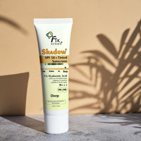 Fixderma Shadow Tinted Sunscreen Deep SPF 50 PA+++ | 1% Hyaluronic Acid & Vitamin E | Brightens & Nourishes the Skin | UVA & UVB Protection | Lightweight | No White Cast | For All Skin Types - 30gm