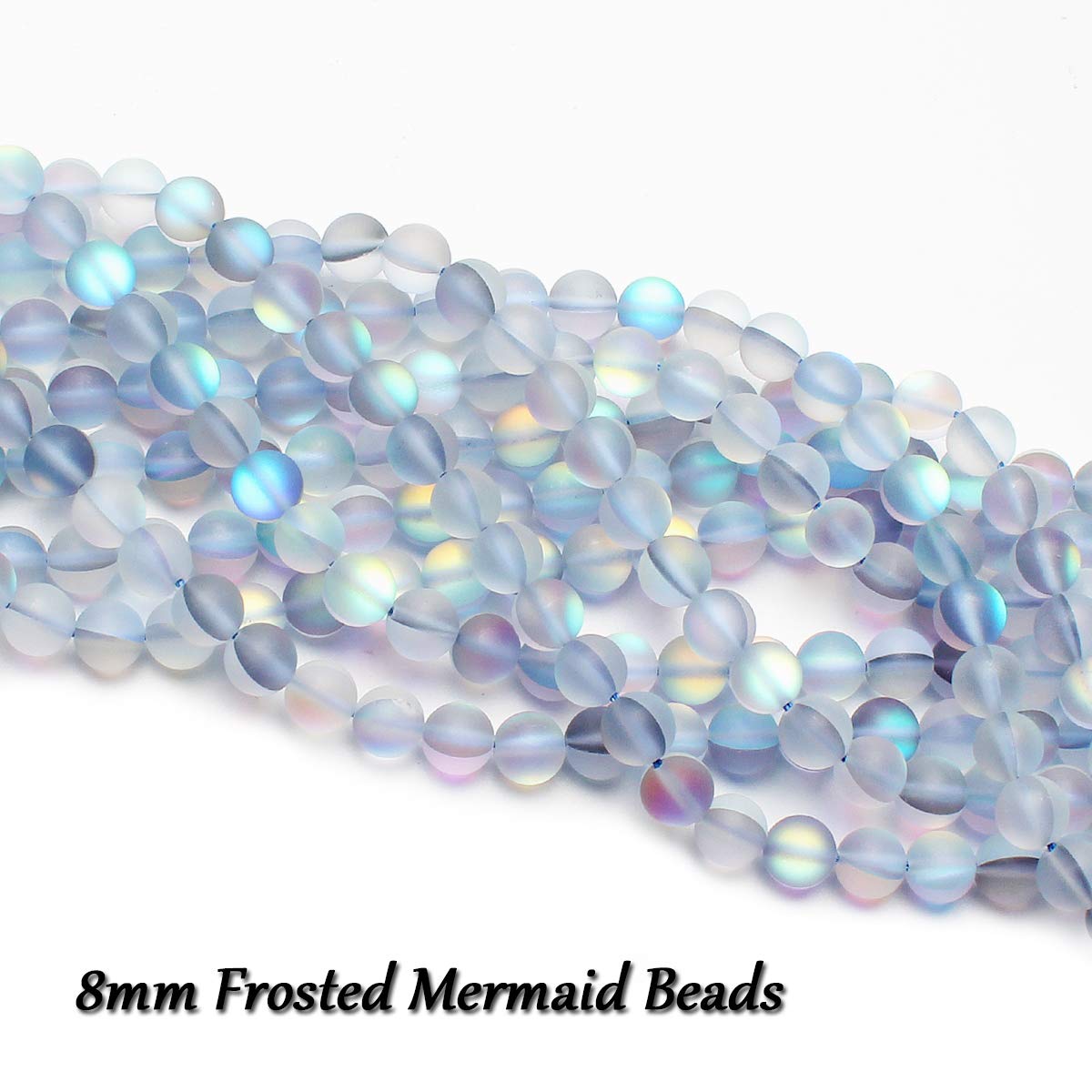70PCS Natural 8MM Healing Gemstone, Synthetic Frosted Mermaid Energy Stone Round Loose Beads, Semi-Precious Crystal Beads with Free Elastic String for Jewelry Making DIY