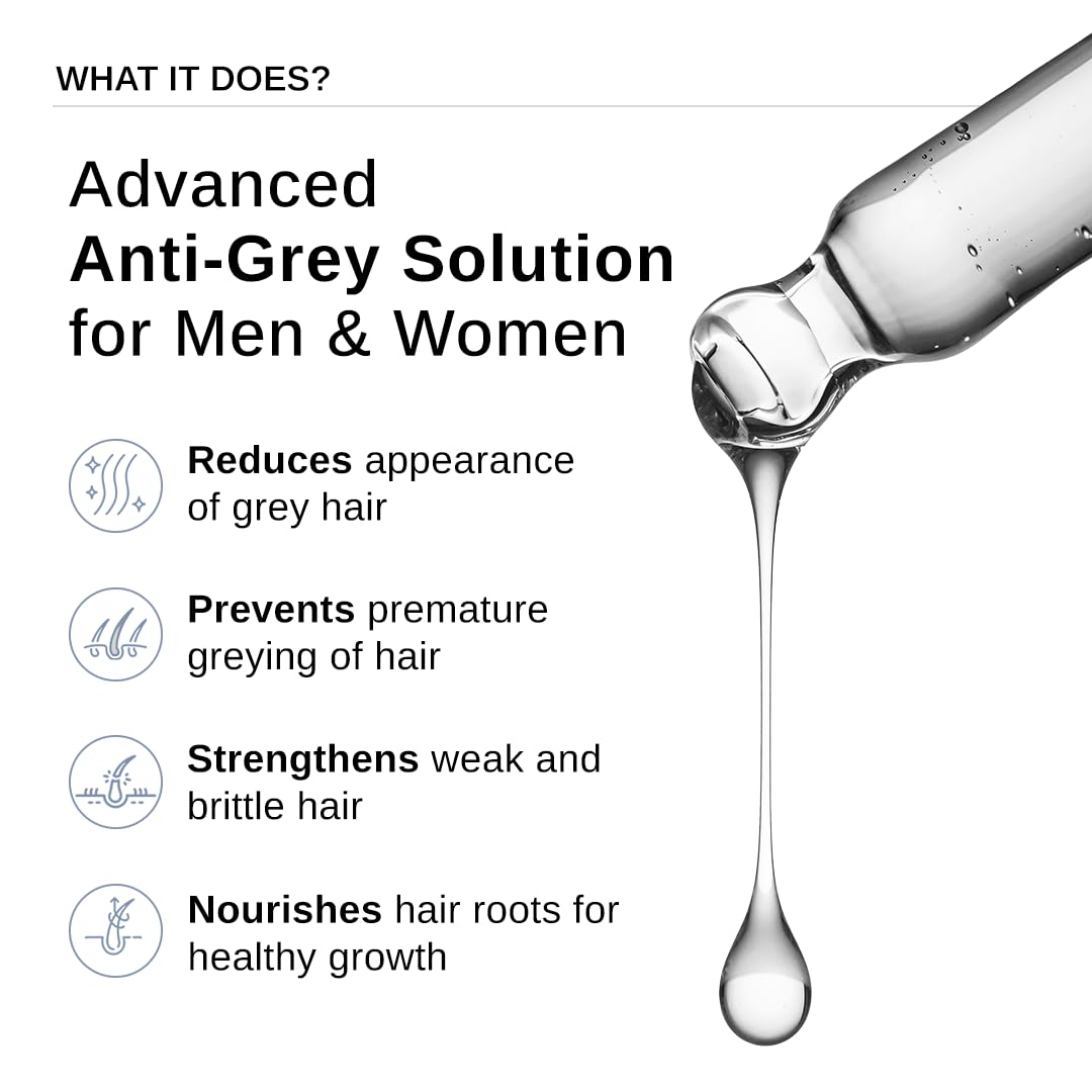 Bare Anatomy Advanced Anti-Grey Serum | Reduces Hair Greying | Silverfree Peptide + Biotin + Rosemary | Fast Absorbing, Odorless, Non-Sticky | Clinically proven formula For Men & Women | 50ml