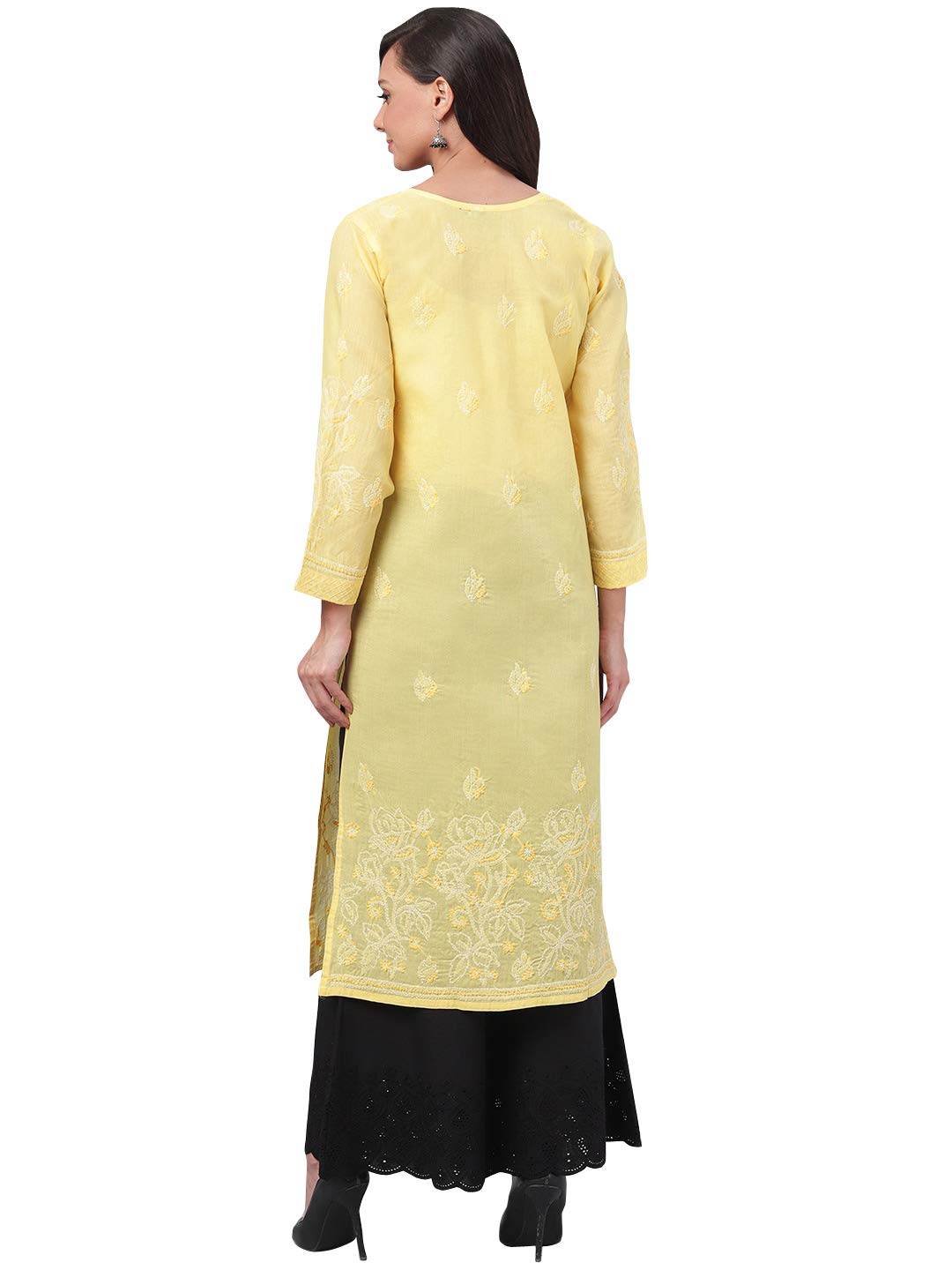 Ada Hand Embroidered Lucknowi Chikankari Straight Cotton Kurti Kurta for Women A220999 White 2XL