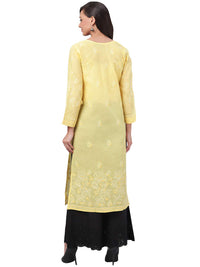 Ada Hand Embroidered Lucknowi Chikankari Straight Cotton Kurti Kurta for Women A220999 White 2XL