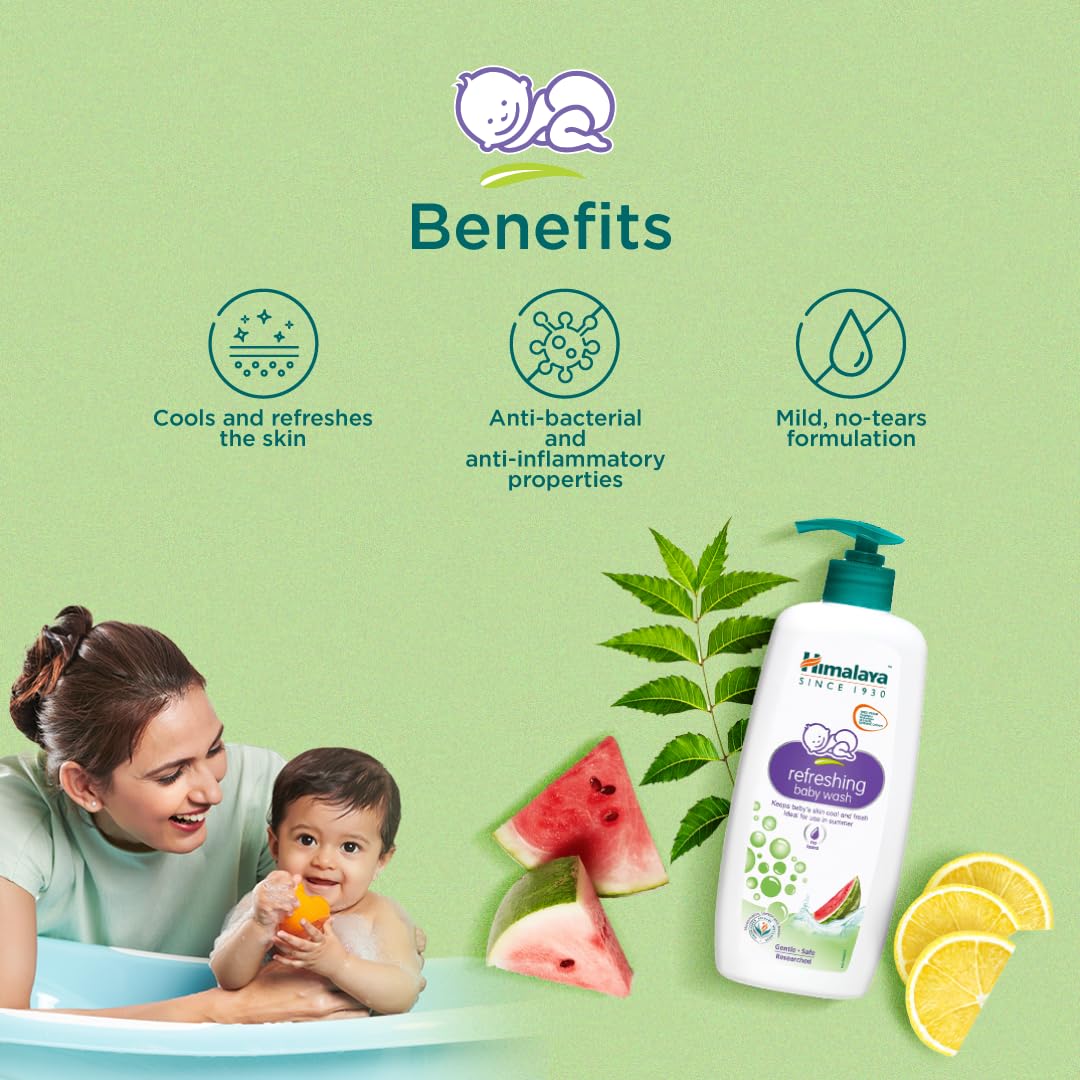 Himalaya Refreshing Baby Wash 400ml | No tears formula |with Watermelon, Neem & Lemon| Keeps baby's  skin cool & fresh