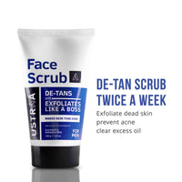 Ustraa De-Tan Face Scrub for Men, 100g | Exfoliation & Effective Tan Removal | No SLS & Power Face Wash - 200g - Energize & De-Tan | Helps Effectively Remove Tan, Brightens Skin