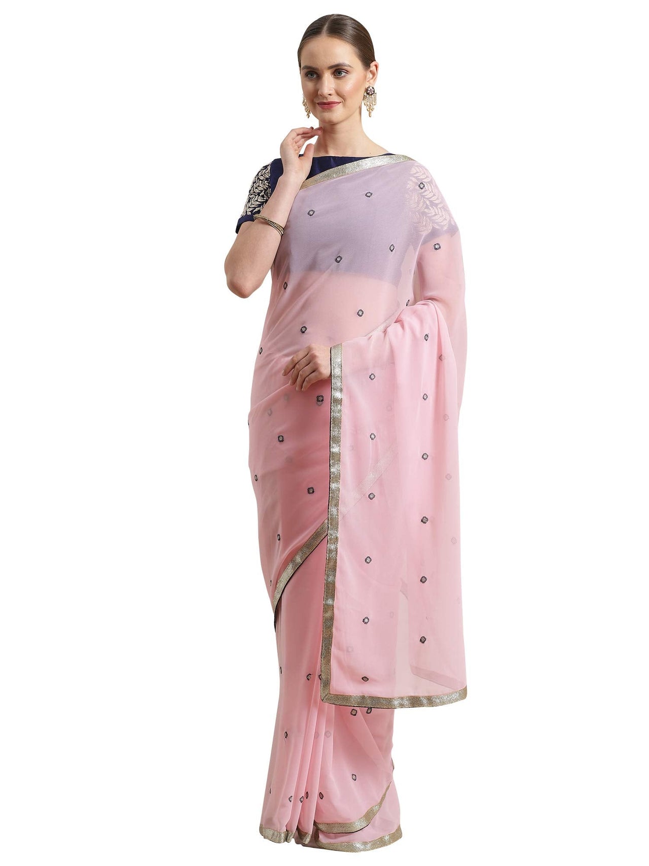 AKHILAM Women's  Organza Net Embroidered Saree With Blouse Piece