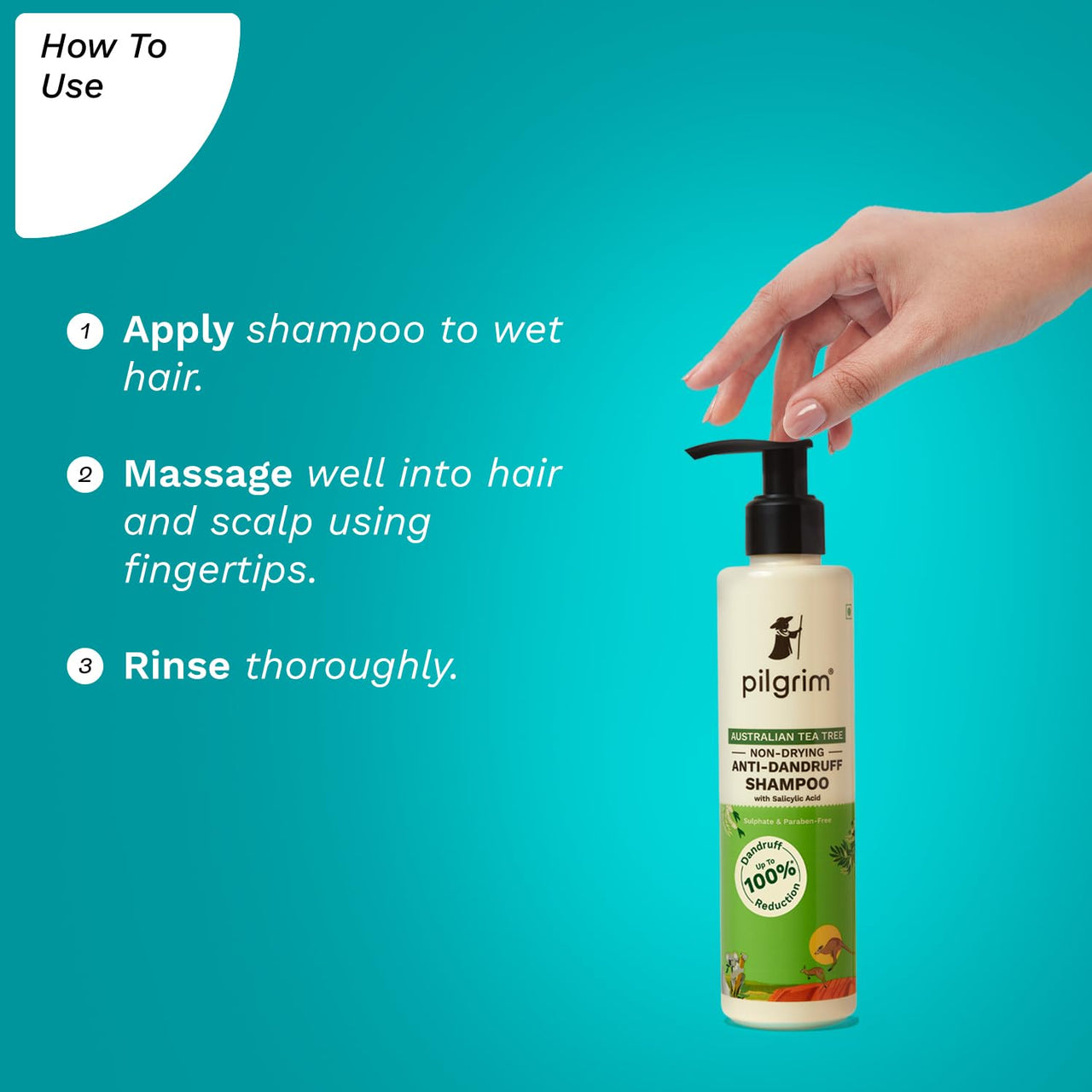 Pilgrim Australian Tea Tree Non-Drying Anti-Dandruff Shampoo 200 ml | Removes Dandruff from Source | Helps with Itching, Irritation | Strong & Smooth Hair | For Men & Women |