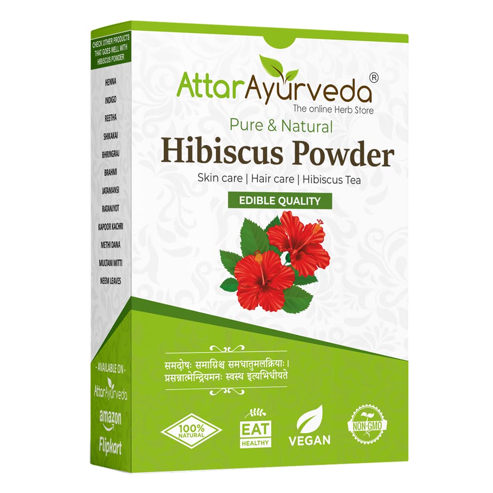 Attar Ayurveda Hibiscus powder for hair growth (100 Grams) | Ideal for Hair pack, Face pack, Eating, and Hibiscus tea | Gudhal Ka Phool Powder | 100% Pure and Natural, No Preservatives