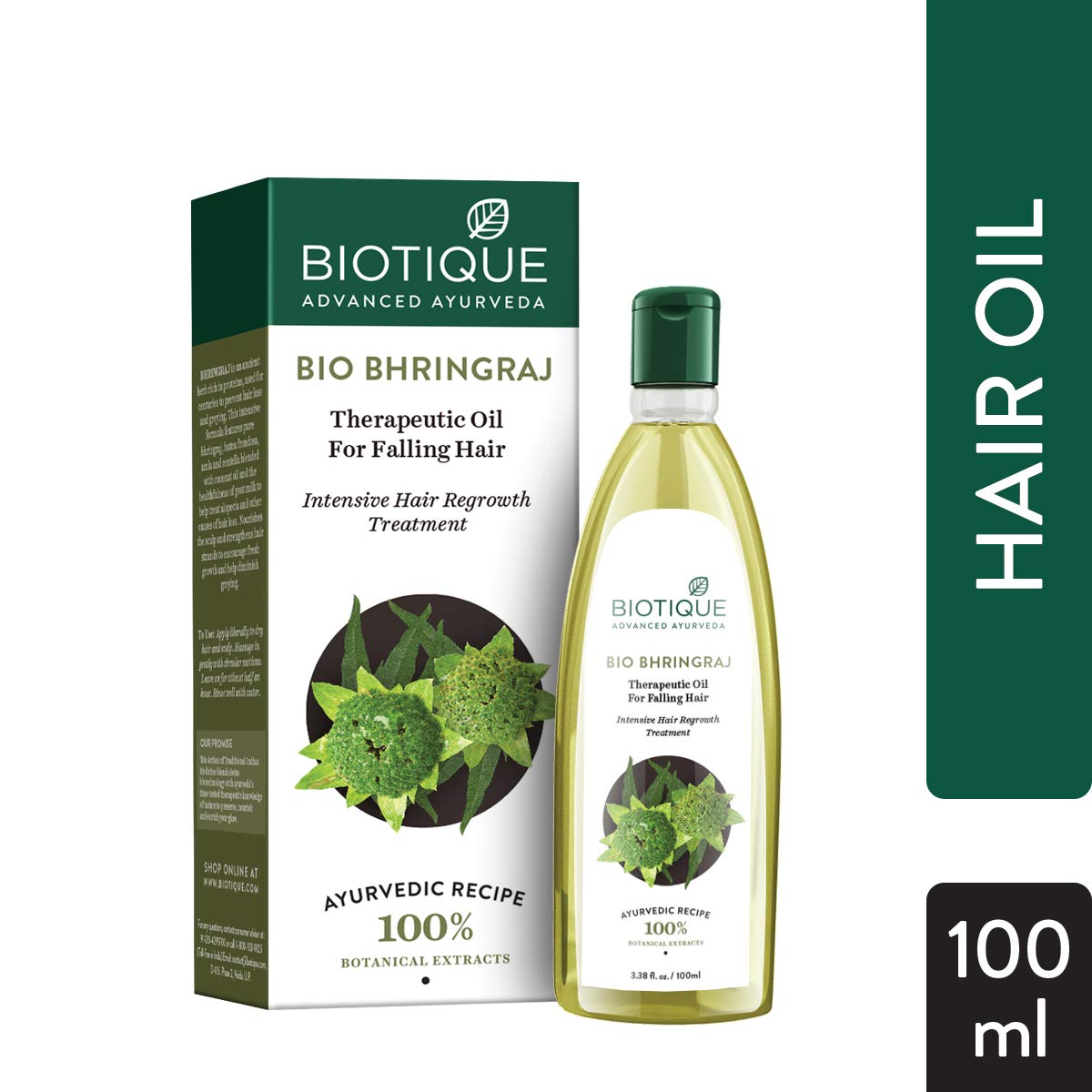 Biotique Bio Kelp Protein Shampoo for Falling Hair Intensive Hair Regrowth Treatment, 340ml & Biotique Bio Bhringraj Oil,100 ml