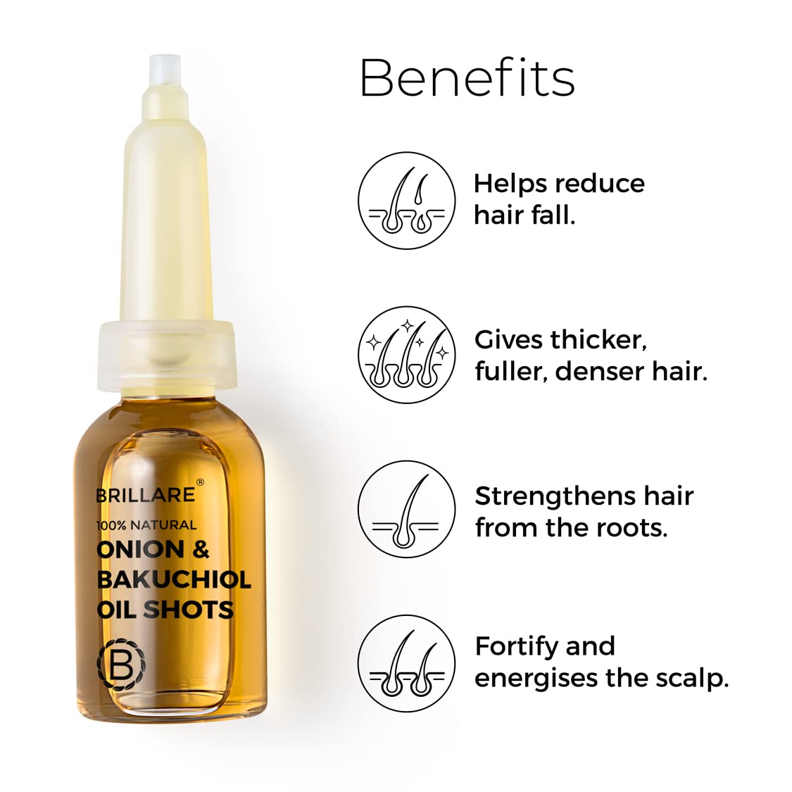 Brillare Tea Tree Hair Oil, Salicylic Acid & Coconut Hair Oil Shots & Brillare Onion Hair Oil Shots with Bakuchiol & Coconut Hair Oil | for Hair Fall Control | 100% Natural Hair Oil Combo