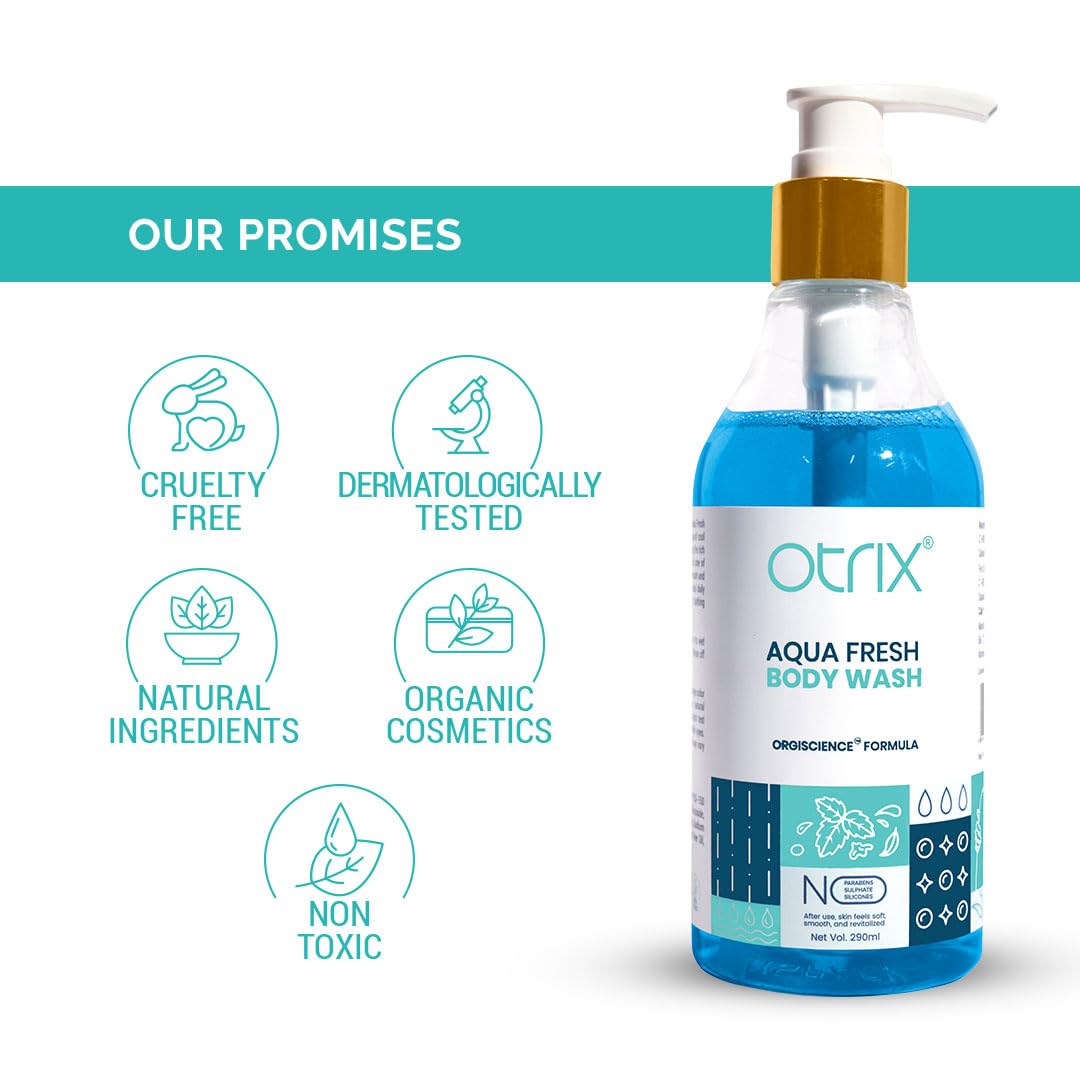 Otrix Aqua Fresh Body Wash, 290ml – With Argan Oil and Palmitic Acid – Hydrating and Refreshing Formula with Aloe and Citrus – Sulfate and Paraben Free