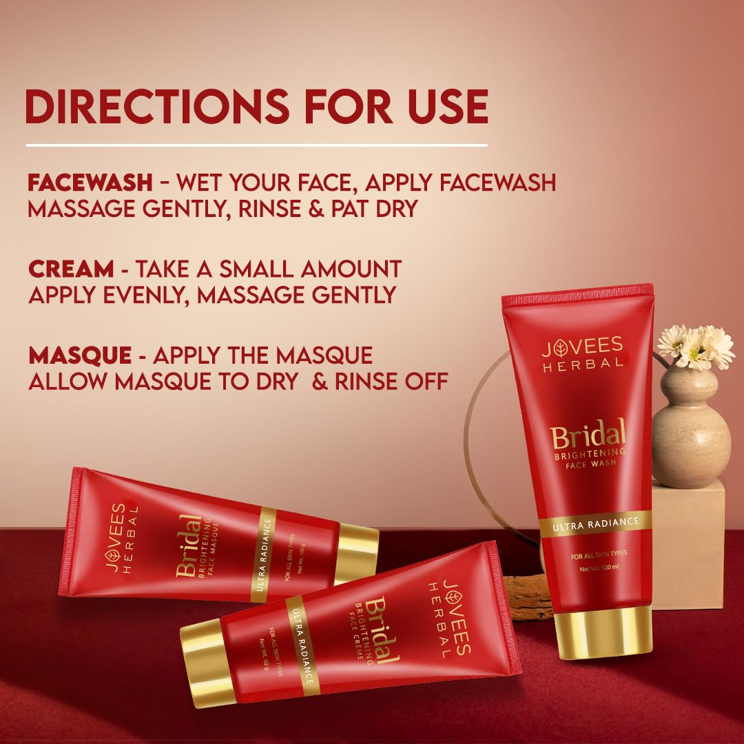 Jovees Herbal Bridal Combo (Bridal Face wash 120ml + Bridal Face Masque 100g + Bridal Creme 60g) For Natural Glow and Brightness (3 Items in the set)