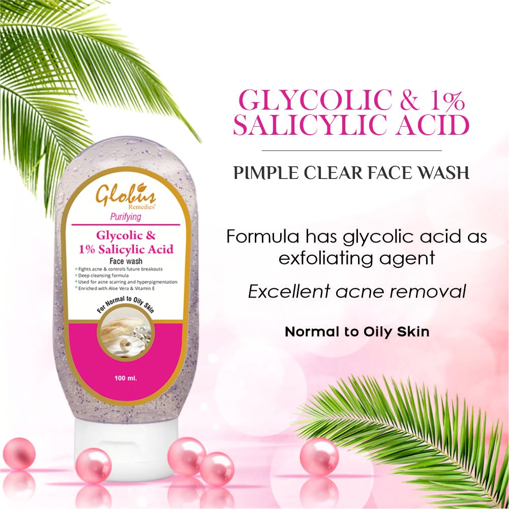 Globus Remedies Pimple Clear Face Wash with Glycolic & 1% Salicylic Acid - 100 ml (Pack of 2)