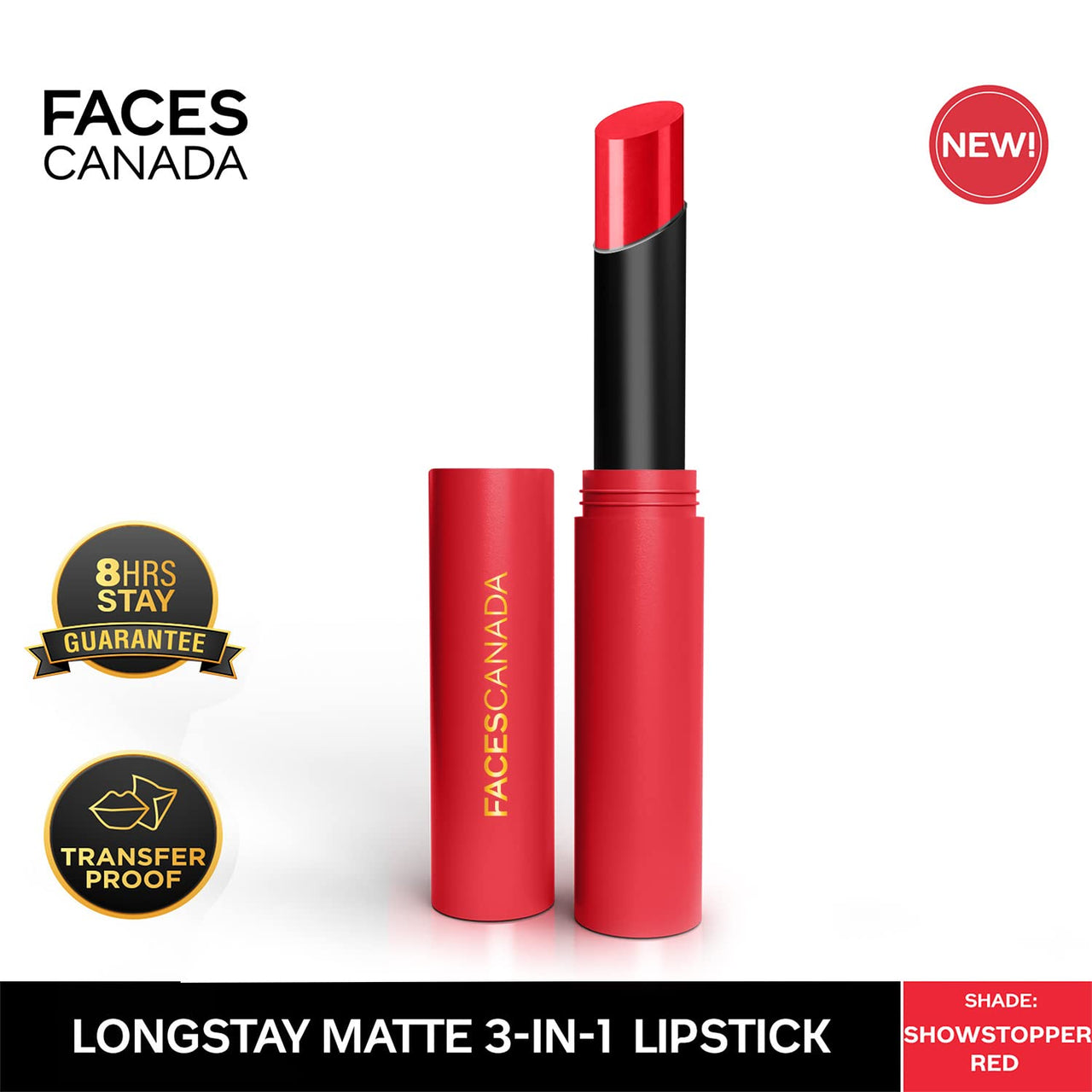 FACESCANADA Long Stay 3-In-1 Matte Lipstick - Showstopper Red 09, 2 Gm