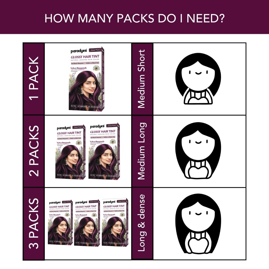 Paradyes No Bleach Velvet Burgundy Glossy Hair Tint - Ammonia-Free for Natural Black Hair, Includes Anti-Fade Conditioner for Long-Lasting Shine, 1 Count