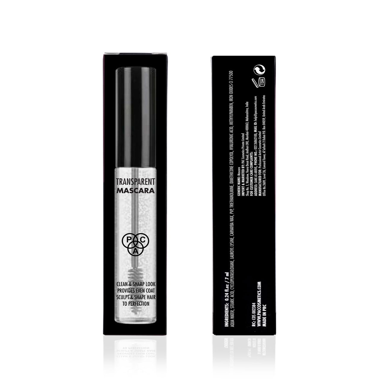 PAC Transparent Mascara | Holds Lashes & Eyebrows All day Long | Clump-Free & Clear Gel Mascara | 7ml