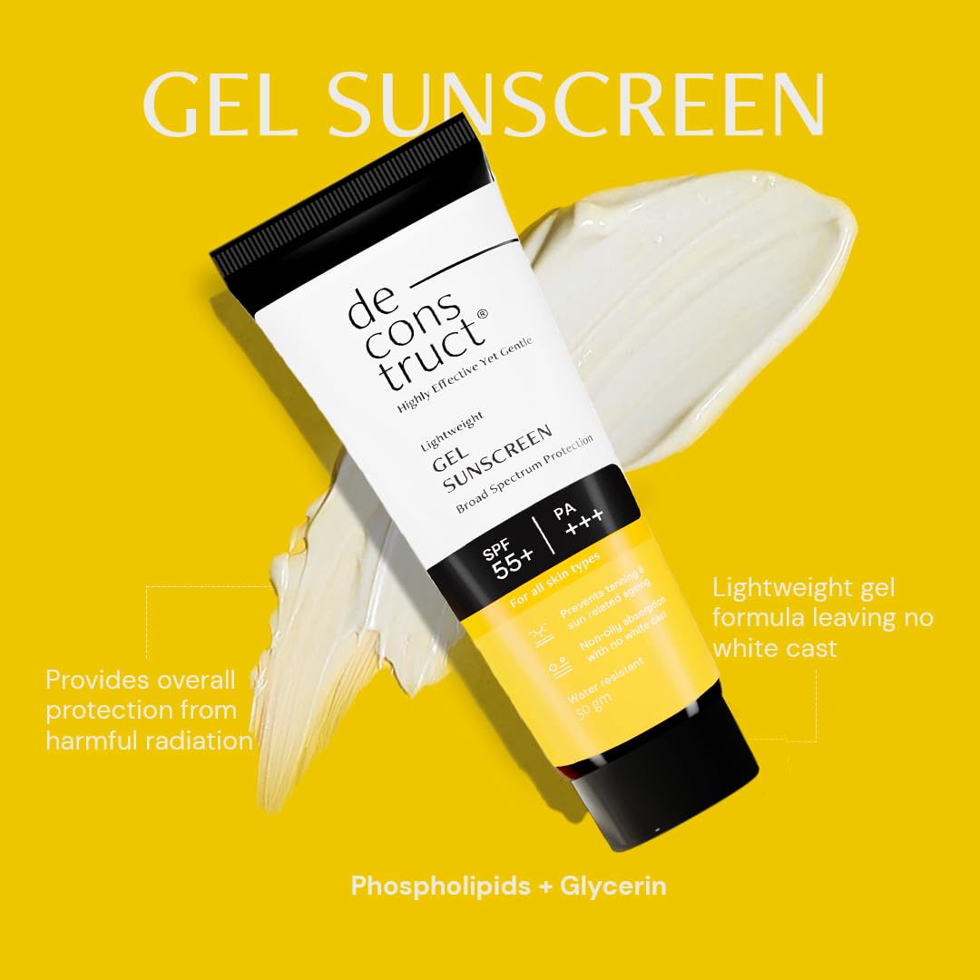 Deconstruct Glow Guard Duo | Brightening Lip Balm (4g) + Gel Sunscreen (50 g) | Lip Balm- For Dark, Pigmented, Dry, Flaky Lips | Brightens Pigmented Lips | Gel Sunscreen- SPF 50+ Gel based sunscreen for all skin types | Pack of 2