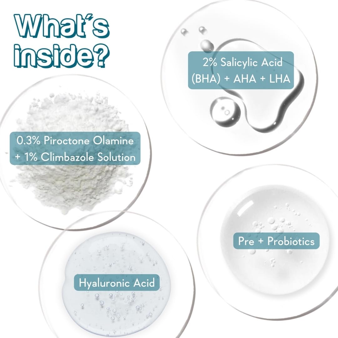 WishCare Hydrating AHA BHA Anti Dandruff Shampoo For Women & Men- Piroctone Olamine, Salicylic Acid, LHA, Climbazole, Pre+Probiotics & Hyaluronic Acid - Paraben & Sulphate Free Shampoo 250ml